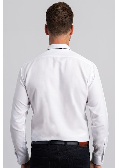 Tudors Modern Slim Fit Uzun Kollu Pamuklu Kolay Ütü Armürlü Erkek Beyaz Gömlek-20912 Beyaz