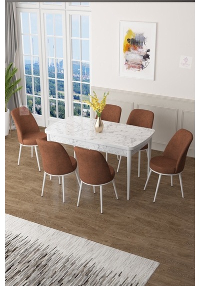 Canisa Concept Zen Serisi 80x132 Mdf Açılabilir Beyaz Mermer Desen Masa Takımı Ve 6 Kiremit Sandalye Masa Beyaz/sandalyeler Kiremit Canisa Concept Zen Serisi 80x132 Mdf Açılabilir Beyaz Mermer Desen Masa Takımı Ve 6 Kiremit Sandalye Masa Beyaz/sandalyeler Kiremit