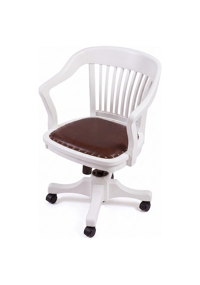 Throne Deri Döşemeli Ahşap Ofis Sandalyesi Beyaz