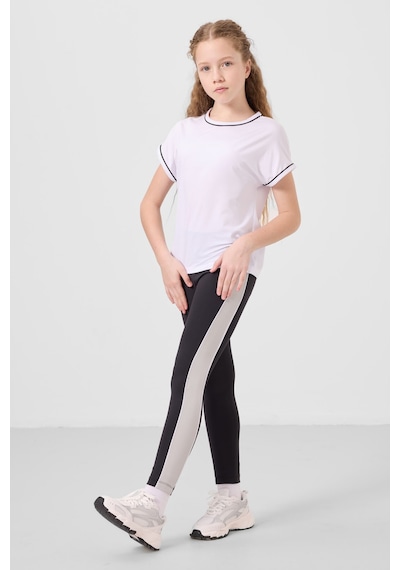 Tommylife Beyaz-siyah O Yaka Yan Şerit Detaylı Standart Fit Performans Kız Çocuk Tayt Takım - 75191 Beyaz - Siyah