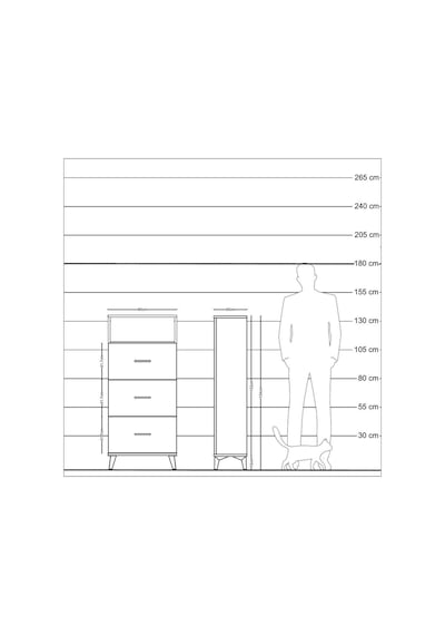 Arges Dolap Tek Raflı 3 Çekmeceli 60x30x134 Çam-antrasit Çam