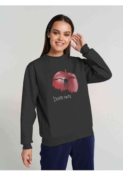 Death Note Elma Baskılı Füme Antrasit Kadın Sweatshirt
