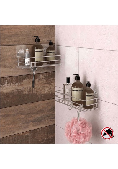 Teknotel Yapışkanlı Kancalı 2 Adet Banyo Rafı Silver St217H Gümüş