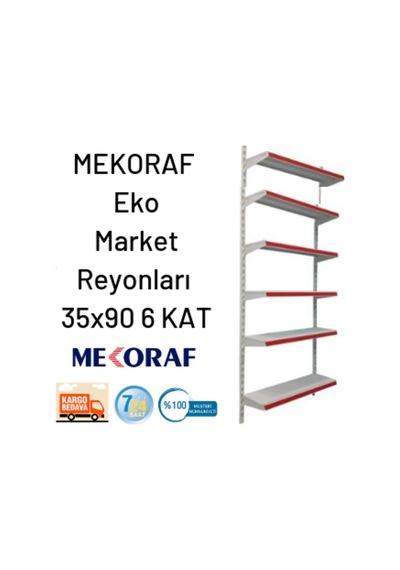 Mekoraf Market Raf Sistemi 2 Metre 90 Cm En Derilik 35 Cm 6 Katlı Beyaz