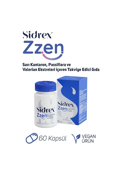 Sidrex Zzen Passiflora Valerian ve Sarı Kantaron İçeren Takviye Edici Gıda 60 Kapsül