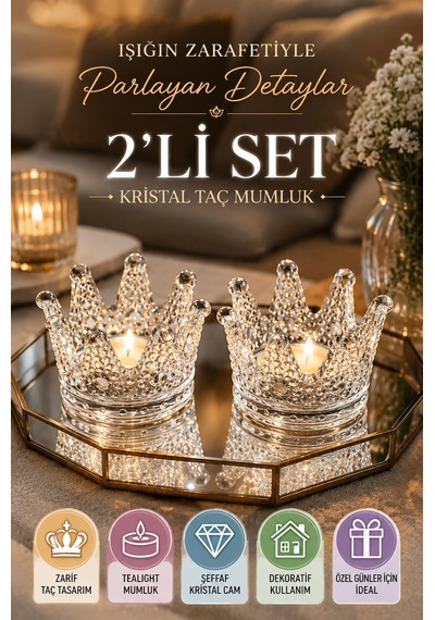 2'li Set Kristal Taç Mumluk Şeffaf Diğer