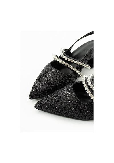 Duxal Shoes Kadın Taşlı Şık Babet-topuklu Ayakkabı-linda Siyah Simli