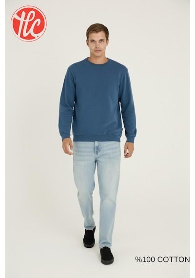 Kly Unisex Relax Fit Rahat Kesim %100 Pamuklu Yumuşak Dokulu Şardonsuz Bisiklet Yaka Sweatshirt İndigo Kly Unisex Relax Fit Rahat Kesim %100 Pamuklu Yumuşak Dokulu Şardonsuz Bisiklet Yaka Sweatshirt İndigo
