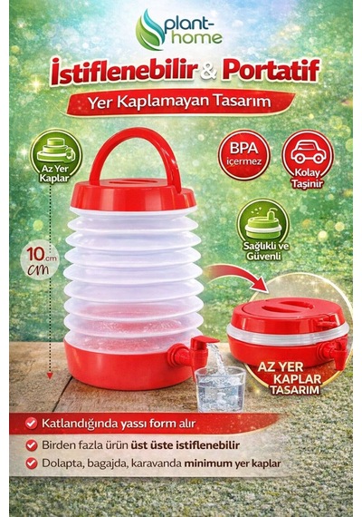 Katlanabilir Musluklu Su Bidonu 5,5 Litre Taşınabilir, Pratik, Kamp & Piknik İçin Kırmızı