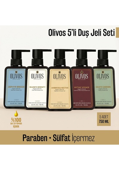 Doğal Zeytinyağlı Duş Jeli - Nemlendirici Ve Besleyici, Hassas Ciltler İçin İdeal, 750ml Yoğun Nemlendirme Ve Pürüzsüz Cilt 5x750 Ml, 5'li Set Diğer
