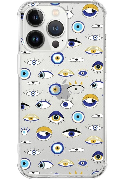 Printify Apple Uyumlu iPhone 13 Pro Max Devil Eye 2 Baskılı Şeffaf Köşe Korumalı Antişok Kılıf 0166b