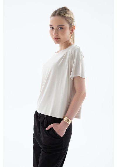 Fashion Friends Dökümlü Viskon Crop Bluz Taş Taş