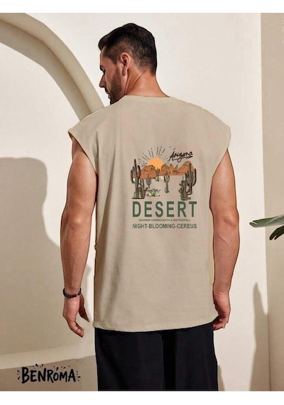 Desert Baskılı Kolsuz Tişört Bej