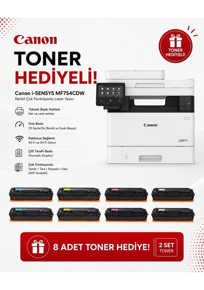 Canon İ-sensys Mf754cdw Wıfı Çok Fonksiyonlu Lazer Yazıcı + 2 Takım Toner 8 Adet