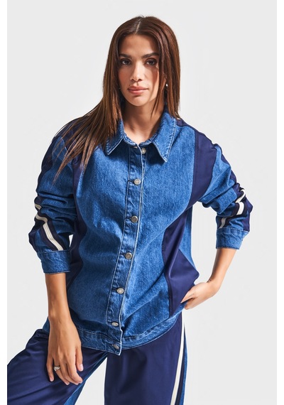 it's basic Kadın Kot Rengi 1w5-5 Oversize Parçalı Kumaş Özel Tasarım Denim Ceket