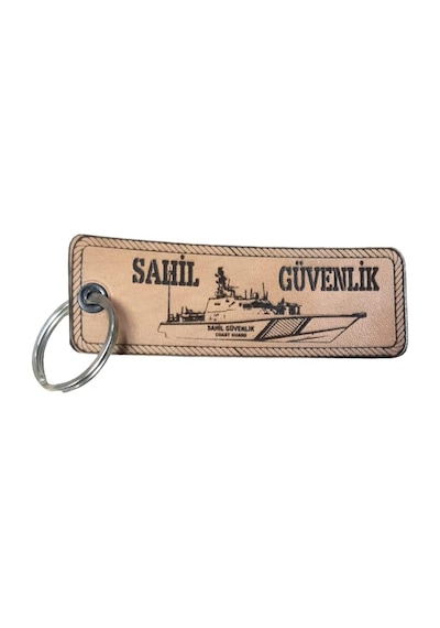 Sahil Güvenlik Deri Anahtarlık - Arma - Leather Key Holder Bej
