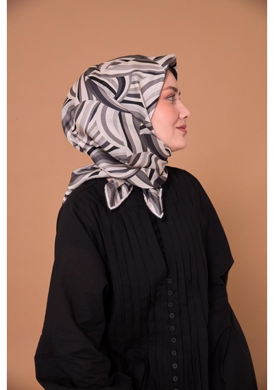 Twill İpek Eşarp 11471-17 Siyah, Beyaz, Gri, Antrasit