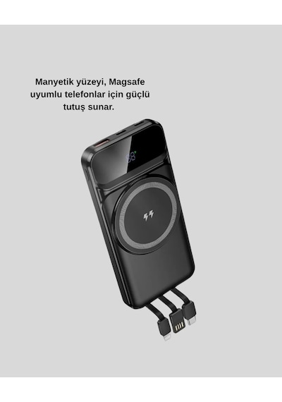 15w Kablosuz Hızlı Şarjlı 10000 Mah Powerbank Taşınabilir, Led Göstergeli Siyah 95472112