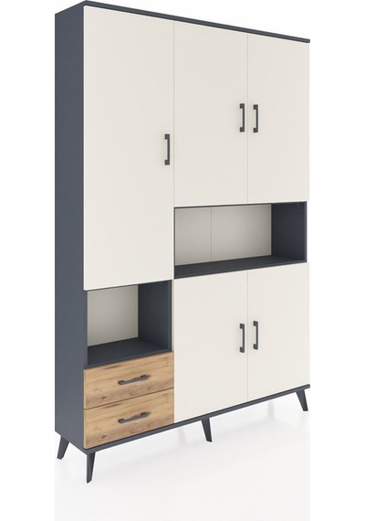 Arges Dolap 10 Raflı 2 Çekmeceli 5 Kapaklı 132x30x195 Antrasit-aytaşı/çam Aytası/atlas Çam
