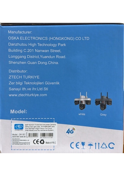 O-kam Ok-301 4g Sim Kartlı Solar Büyük Panel 4+4 - 9mp Ptz 3 Lens Köşeler Ayarlı Kamera