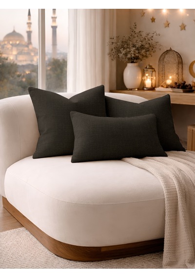 Br Perle Antrasit Keten Dokulu Dekoratif Kırlent Kılıfı Modern Salon Koltuk Yastığı