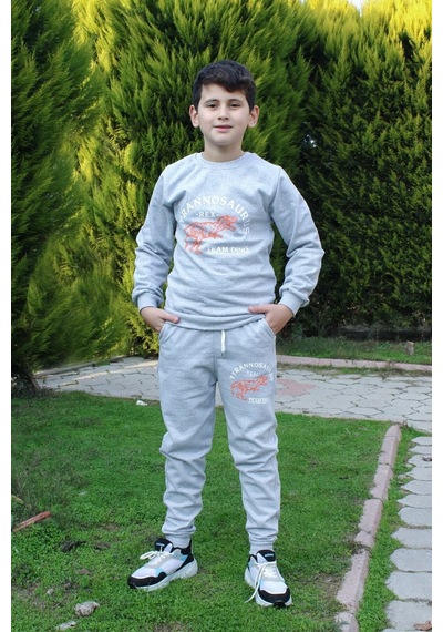 Fyk Kids Trex Baskılı Erkek Çocuk Alt-üst Eşofman Takımı Gri