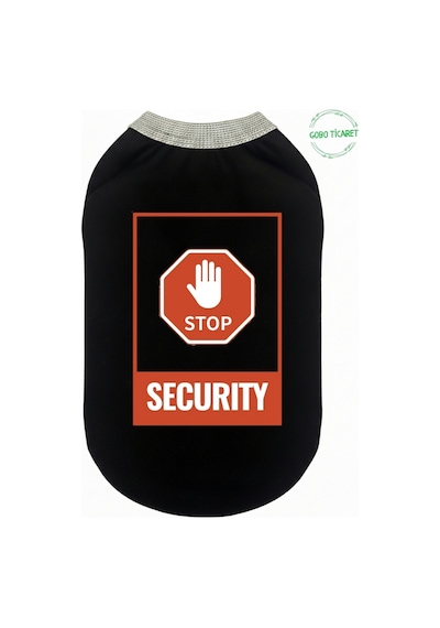 Siyah Stop Security Güvenlik Baskılı Kedi Ve Köpek Kıyafeti Tişörtü Elbisesi Medium/m/beden 2