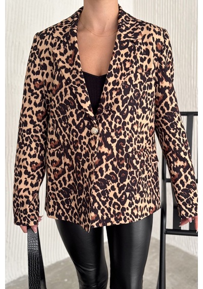 Femelle Kadın Leopar Desen Astarlı Blazer Ceket Kahverengi