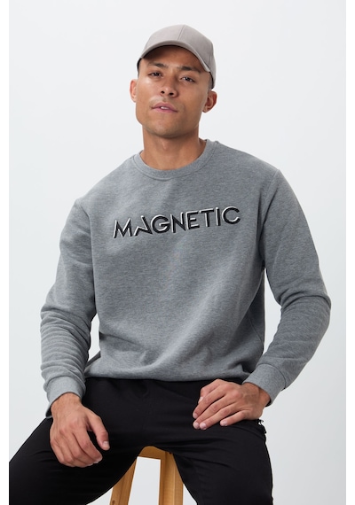 Tommy Life Gri Melanj Yazı Nakışlı O Yaka Rahat Form İçi Polarlı Erkek Sweatshirt - 88020 GRİ MELANJ