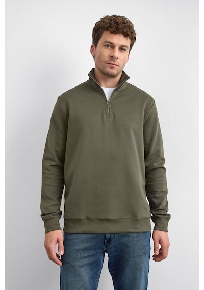 Backandbond Haki Regular Fit Dik Yaka Yarım Fermuarlı Sweatshirt