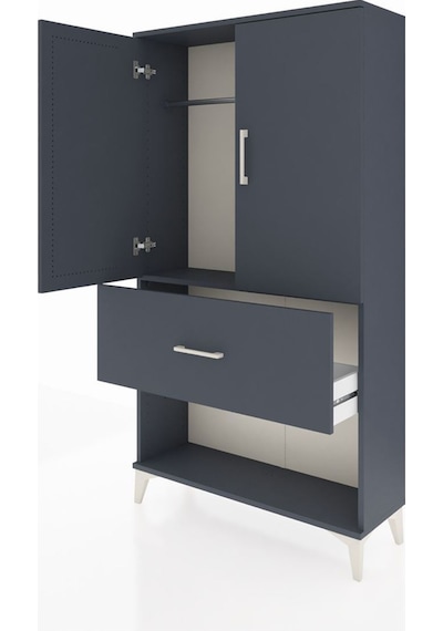 Arges Dolap Tek Raflı Tek Çekmeceli Tek Askılı 88x30x163 Antrasit-antrasit Antrasit