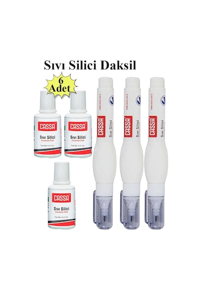 Sıvı Silici Daksil Ve Kalem Daksil 6 Adet Cassa Fırçalı Sıvı Düzeltici Daksil Yazı Düzeltici Okul Ofis Büro Fırça Uçlu