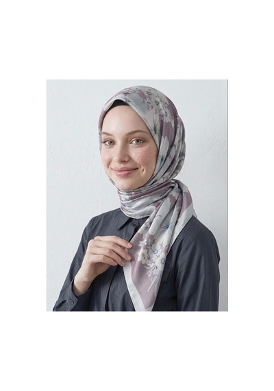 Bushu Çiçek Ve Desenli Twill Eşarp Lotus