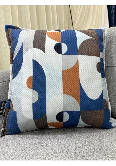 Nıvemeshome Geometrik Mavi Desenli 45x45 Dolgulu Kırlent Kılıfı Mavi Desenli