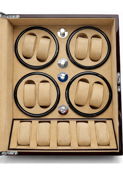 Otomatik Saat Kurma Kutusu 8+ 6 Japon Mabuchi Sessiz Motor Piano Ahşap İçi Alcantara Kahve Kahverengi