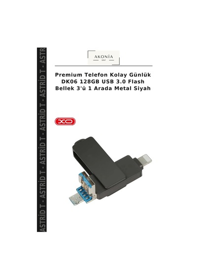 Premium Telefon Kolay Günlük Dk06 128gb Usb 3.0 Flash Bellek 3'ü 1 Arada Metal Siyah