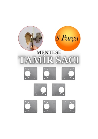 Dolap Kapak Taş Menteşe Tamir Sacı Nobel Pratik Onarım Kiti Yuva Saçı Tablası 8x8.5 Cm 8 Adet Inox Inox