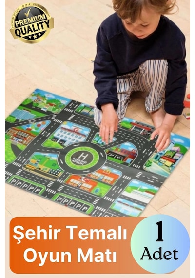 Oyunmatı Eğitici Araba Yolu Deseni Halı Hayal Gücü Keşfetmek Mutlu Eğlenceli Şehir Temalı Oyun Matı