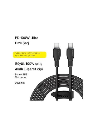 Baseus Mega Hızlı 1.2mt 100w Type-c To Type C Şarj Kablosu, Akım Ve Isı Korumalı Type C Kablo, Pc, Tablet, Telefon