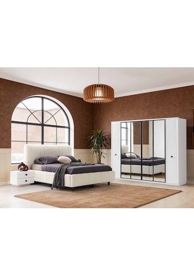 Valien Tamamı Mdf 6 Membranlı Kapaklı Reflekte Camlı Gardırop Dolap Beyaz
