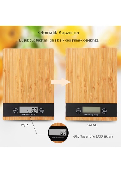 Dijital Bambu Ahşap Hassas Elektronik Mutfak Terazisi Tartısı
