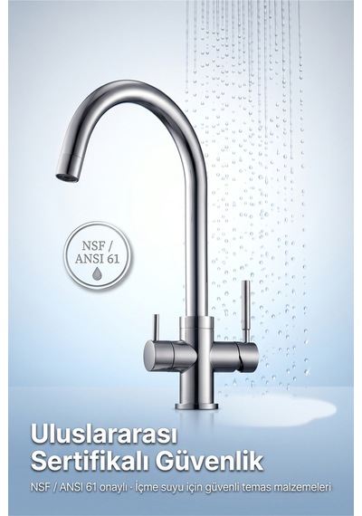 Likuan Mutfak Bataryası 3 Yollu Tri-flow Led Göstergeli Krom Kuğu Boynu Nsf Sertifikalı