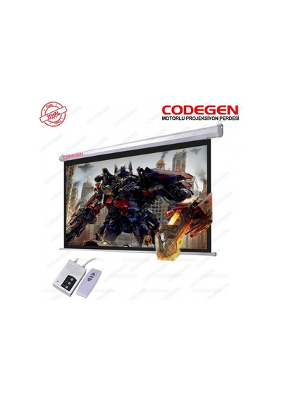 Codegen Ex-24 Motorlu Projeksiyon Perdesi 240x200 Elektrikli Uzaktan Kumandalı Arkası Siyah Fonlu - Duvar/tavan Asılabilir