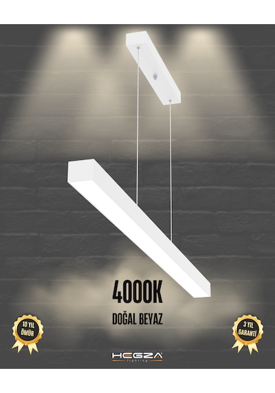 Lineer 120cm Beyaz Kasa,doğal Beyaz Işık Modern Sarkıt Led Avize Beyaz