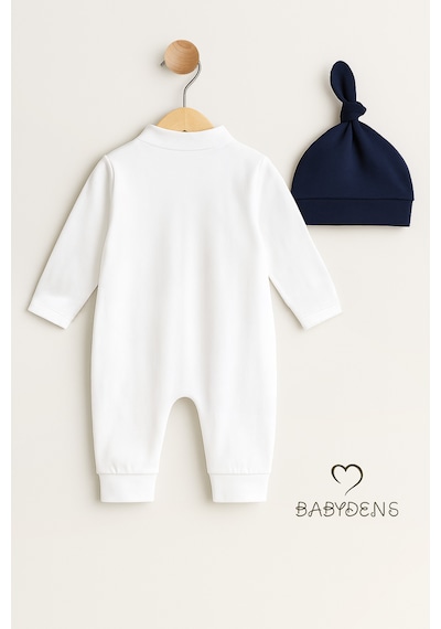 Babyden's Mini Boss Erkek Bebek Papyonlu Şapkalı Tulum Seti %100 Pamuk Hastane Çıkışı Lacivert