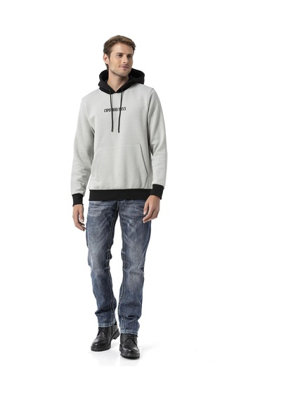 Cipo & Baxx Erkek Kapüşonlu Kanguru Cepli Baskılı Sweatshirt Cl582 Gri