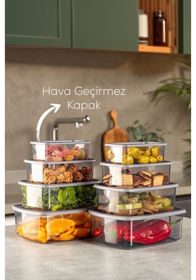 Vienev 8li Hava Geçirmez Saklama Kabı Seti Antrasit 2x 250-500-750-1200 Ml