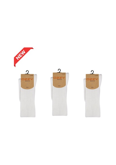 Ozzy Socks 3 Lü Kışlık Kadın Yünlü Uyku Çorabı Soft Touch Ekru Renk Isı Tutucu Çorap Ekru