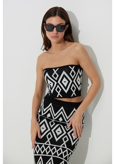 Sherin Siyah Ekru Geometrik Desenli Büstiyer SS23CT4658Sİ-SİYAH Siyah