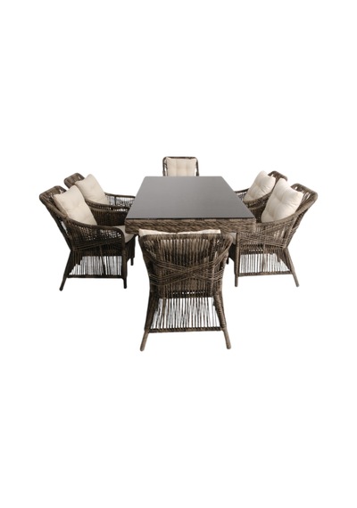 Bossa Rattan Bahçe Masa Takımı 100x200 6 Kişilik Bahçe Mobilyası Gri